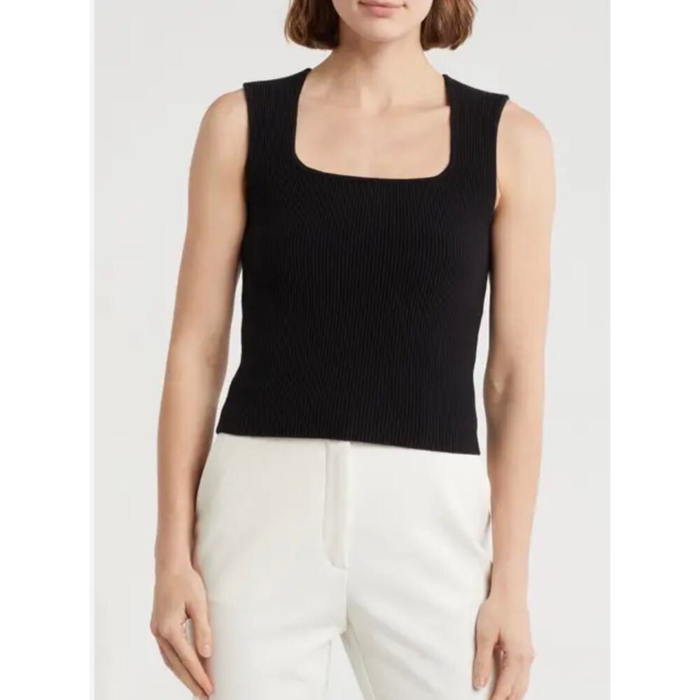 Self Contrast NWT Black Ribbed Sweater Knit Square Neck Tank Top Small